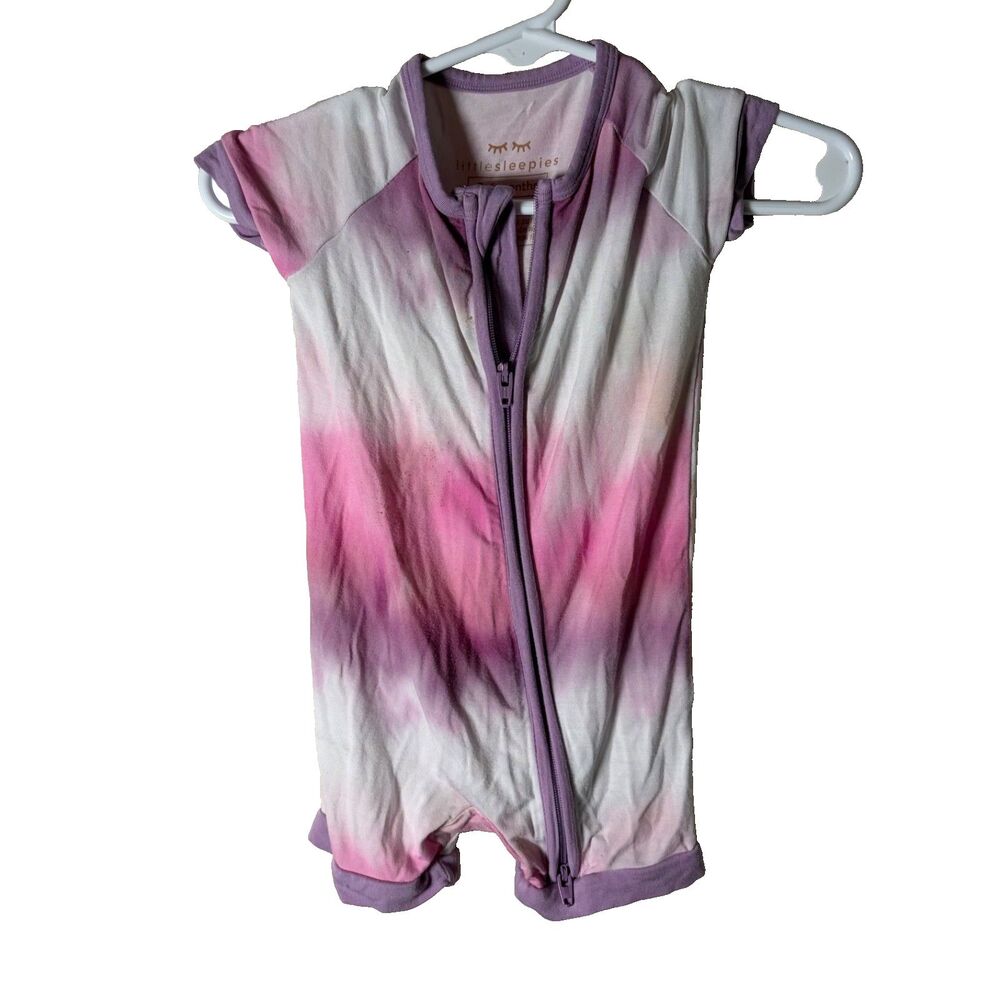 Little Sleepies Pajama Shorts Zip Up Purple Tie Dye Bamboo Blend 3-6 Months